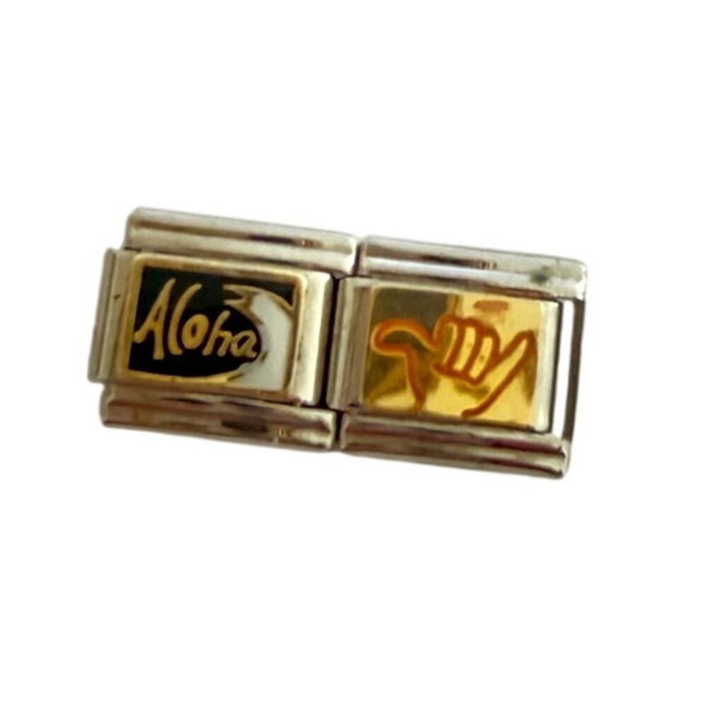 Aloha Hawaii Wave Shaka Sign 9mm Silver Stainless Steel Italian Charm Y2K NEW